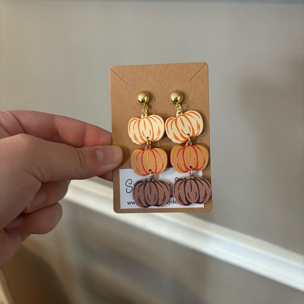 Wooden Pumpkins Dangle Earrings